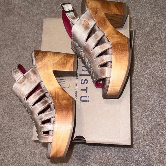 Bed Stu Women M 6 Leather Platform Sandals Clogs - Picture 5 of 9